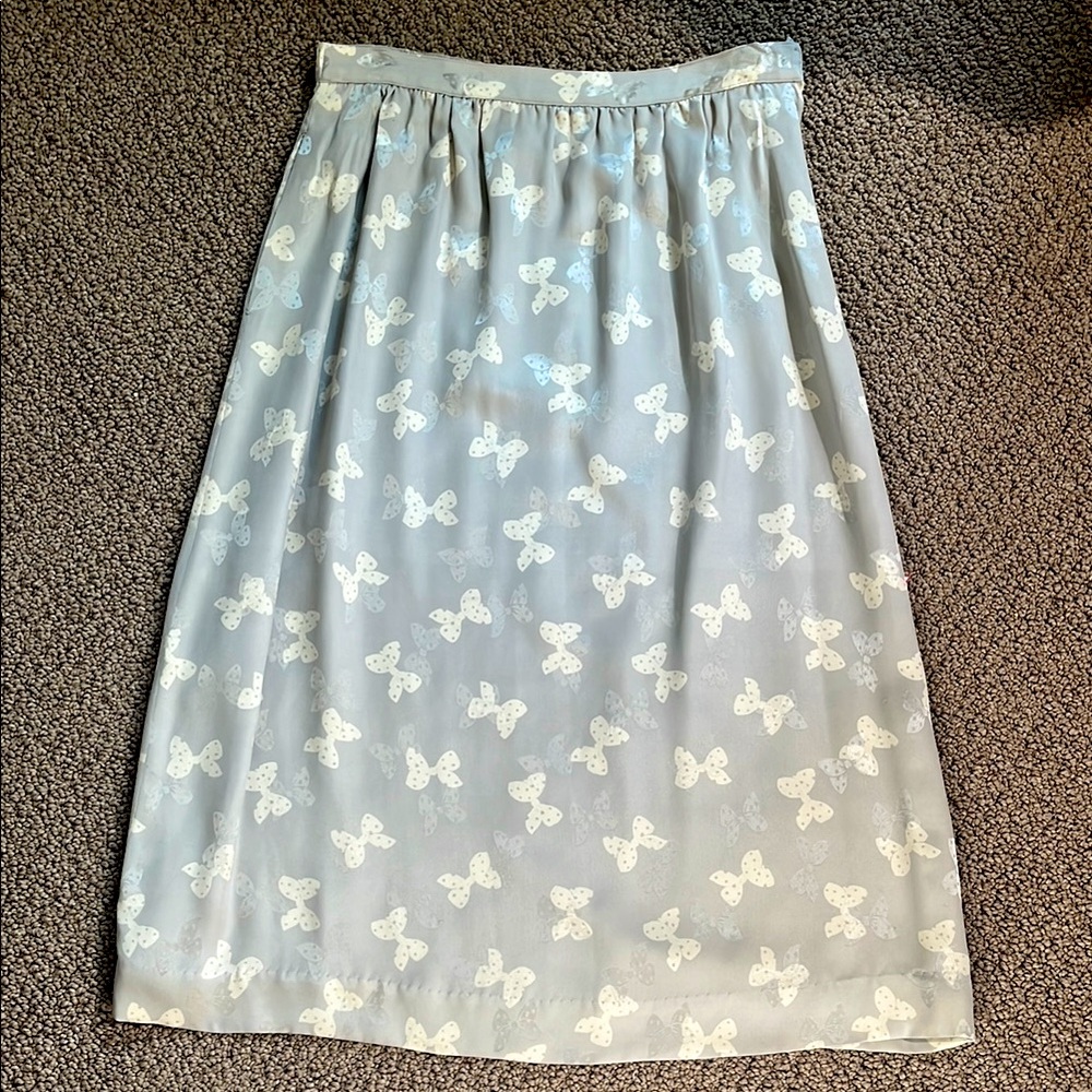 VTG Gray Silk Skirt with White Bows